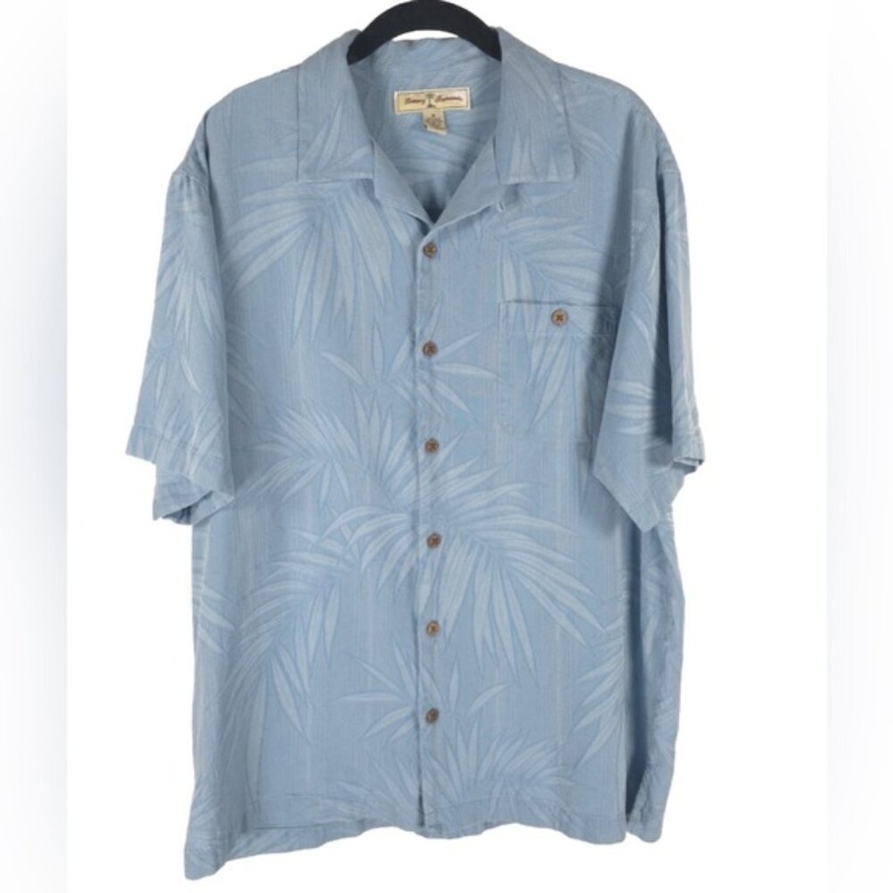Tommy Bahama SILK Blend SS PALM FERN Print‎ Button up Shirt Textured Size M